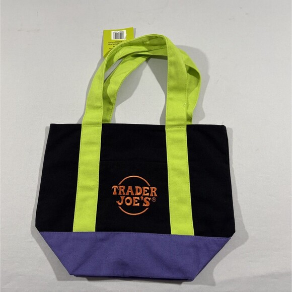Trader Joe's Trick Treat Mini Canvas Tote Bag Orange Black Purple Multi Lot 4 - Picture 6 of 12